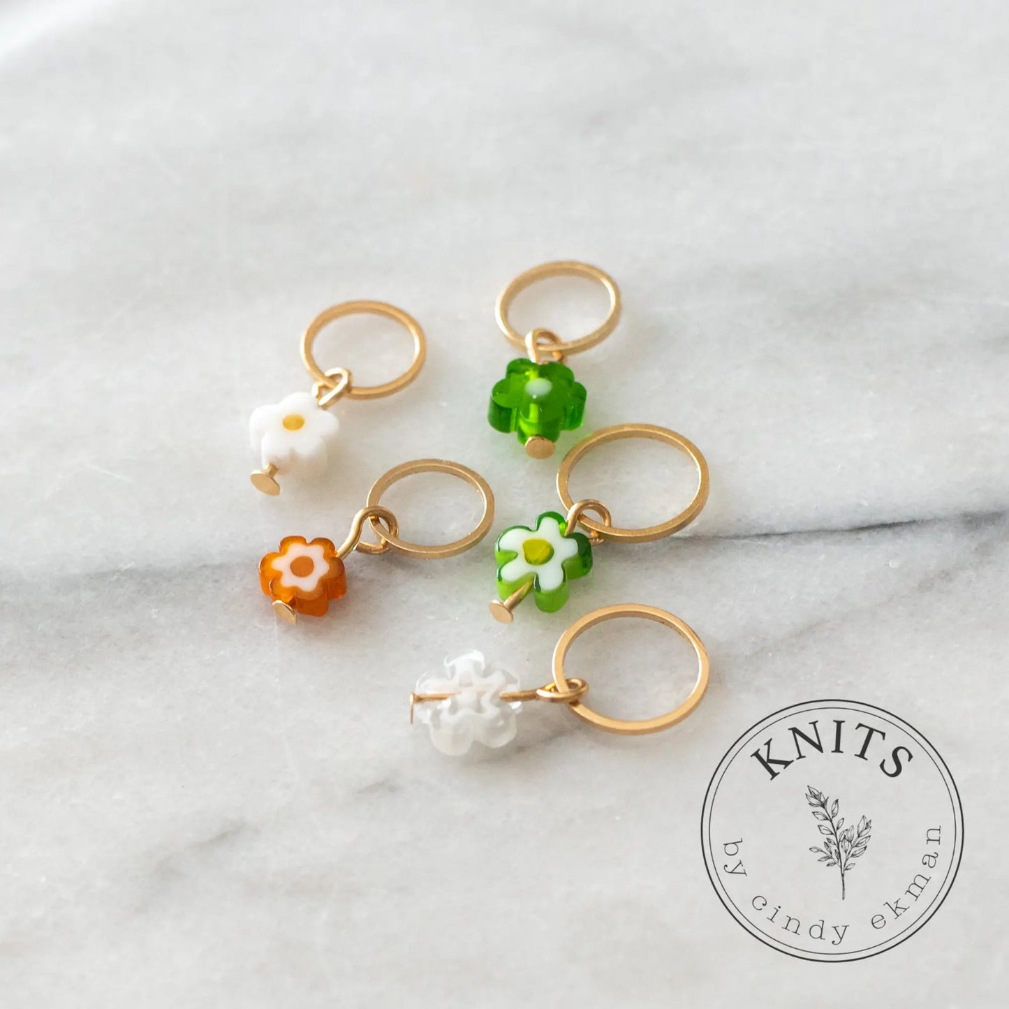 Glass flowers - knittingmarkers set of 5pcs KNITS by cindy ekman