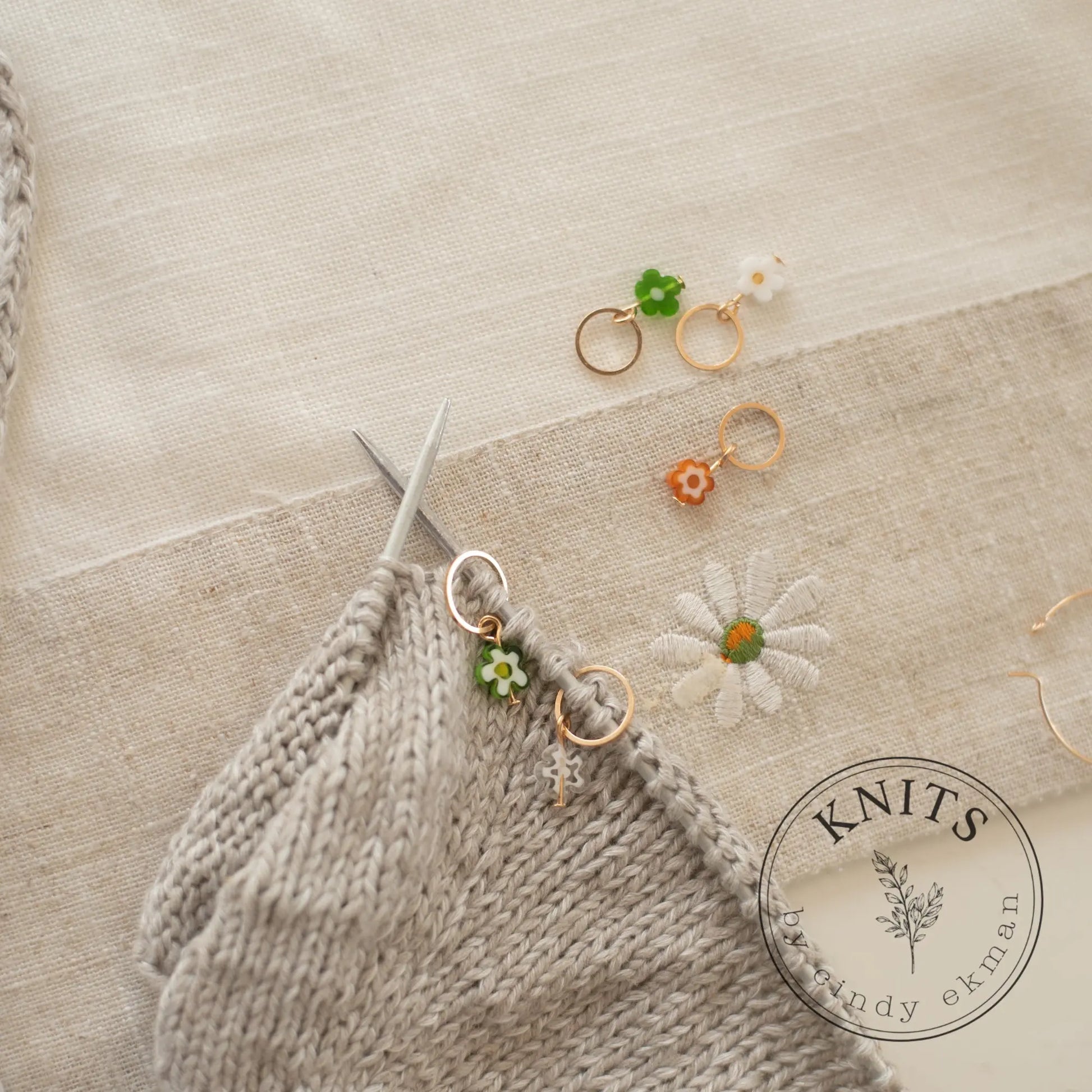 Glass flowers - knittingmarkers set of 5pcs KNITS by cindy ekman